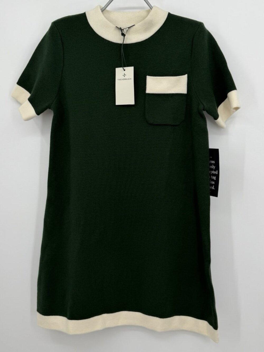 Tuckernuck Women's Merritt Knit Dress Mini Shift Green/Cream Pocket size S Small